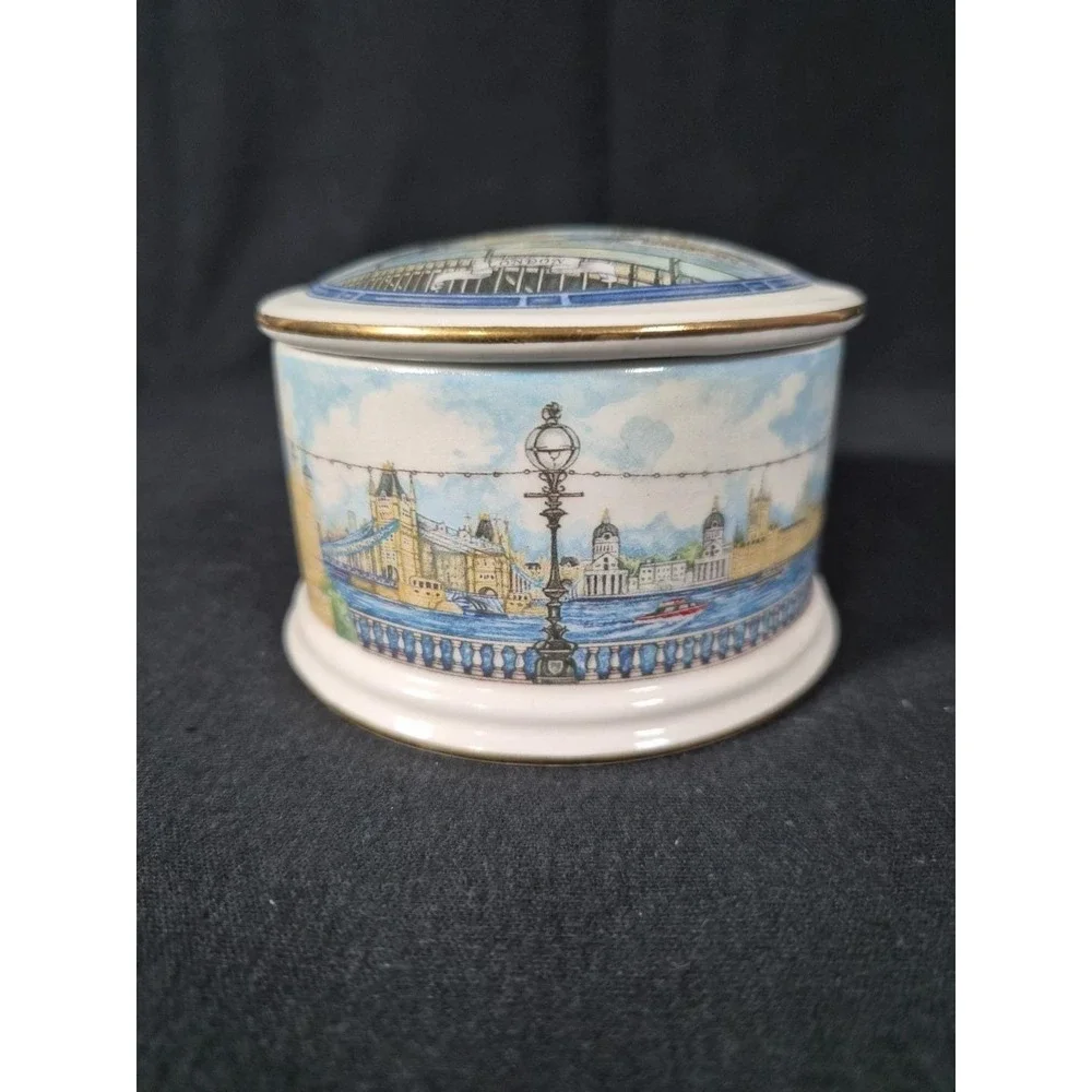 James Sadler England Porcelain Covered Trinket Box London Tower Bridge Thameside